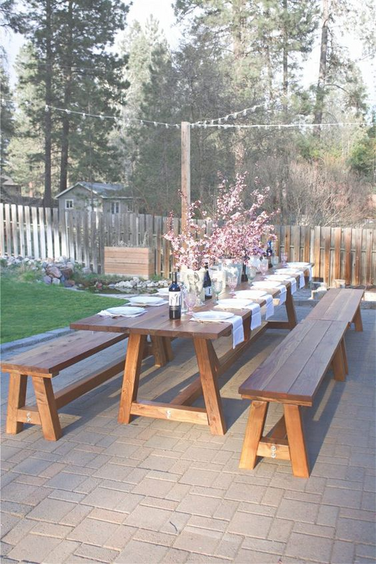 Large Outdoor Dining Table & Benches